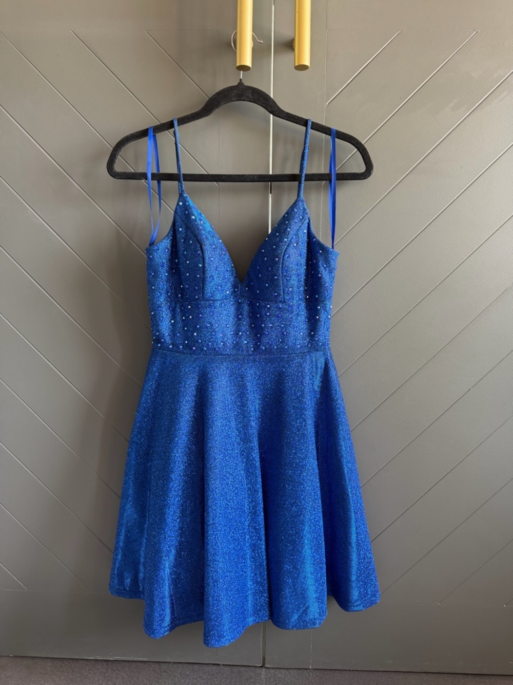 Sparkling Royal Blue Spaghetti Strap Party Dress